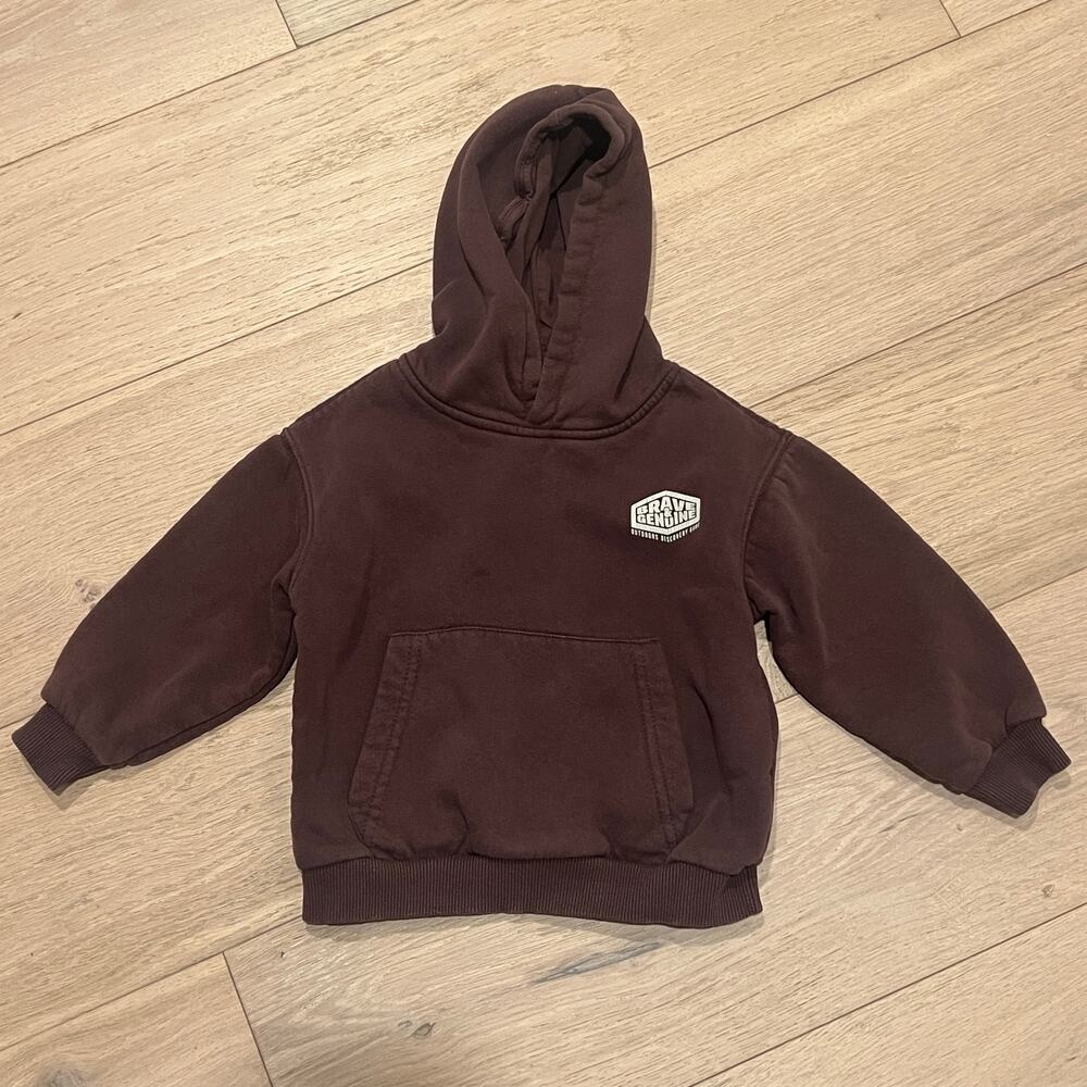 ZARA Kids Little Boy Toddler Fleece Lined Brown Burgundy Hoodie Size 2-3 Years
